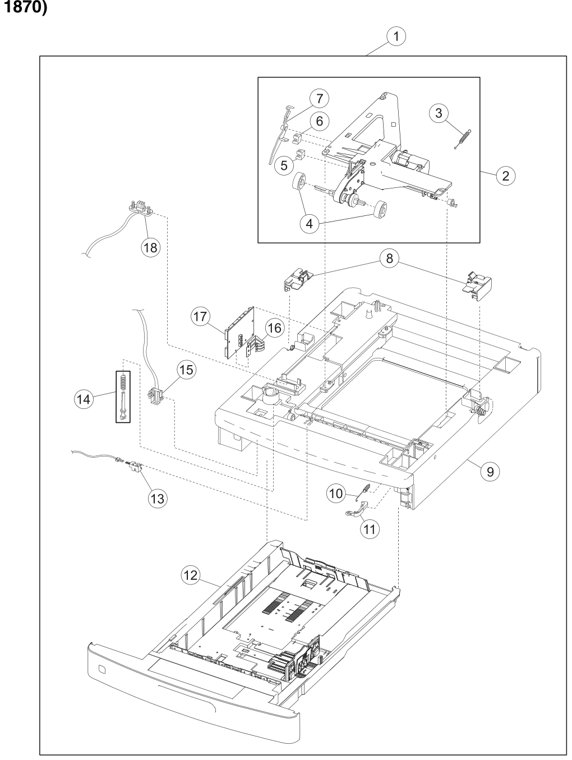 Assembly 12: 250 Sheet option tray assembly (InfoPrint 1850, 1860, and parts diagram - IBM Infoprint 1850 1860 1870 1880 MFP Parts (4548, 4566, 4567, 4568)