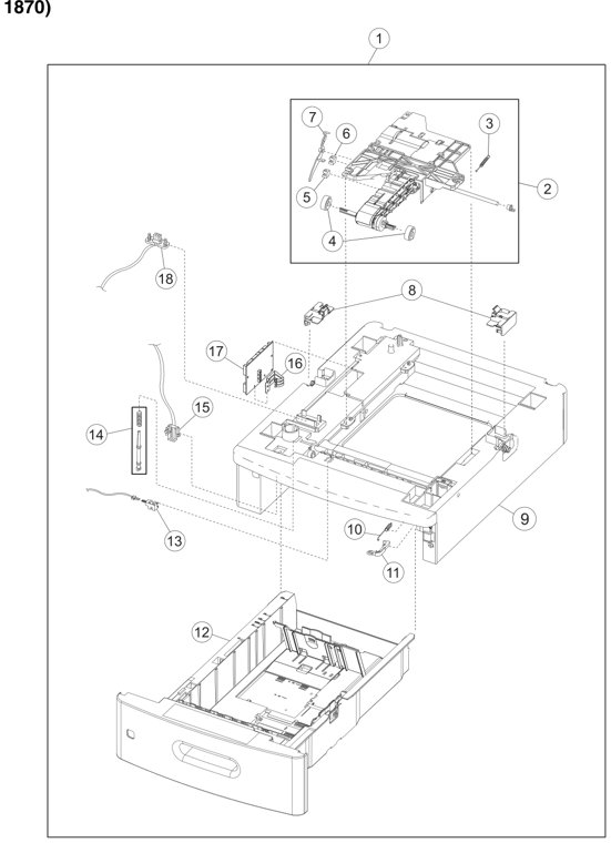 Assembly 13: 550 Sheet option tray assembly (InfoPrint 1850, 1860, and parts diagram - IBM Infoprint 1850 1860 1870 1880 MFP Parts (4548, 4566, 4567, 4568)
