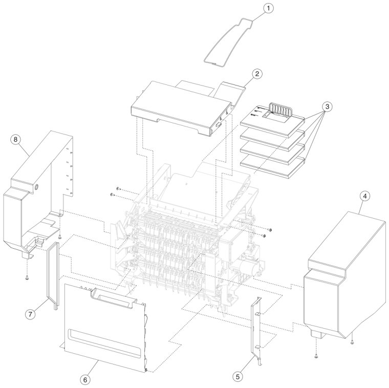 Assembly 18: 4-bin mailbox assembly #1 parts diagram - IBM Infoprint 1850 1860 1870 1880 MFP Parts (4548, 4566, 4567, 4568)