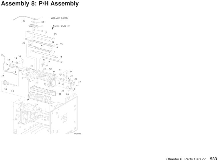 Assembly 8: P/H Assembly parts diagram - IBM Infoprint 21 4322 Parts