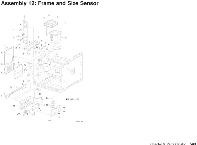 Assembly 12: Frame and Size Sensor parts diagram - IBM Infoprint 21 4322 Parts