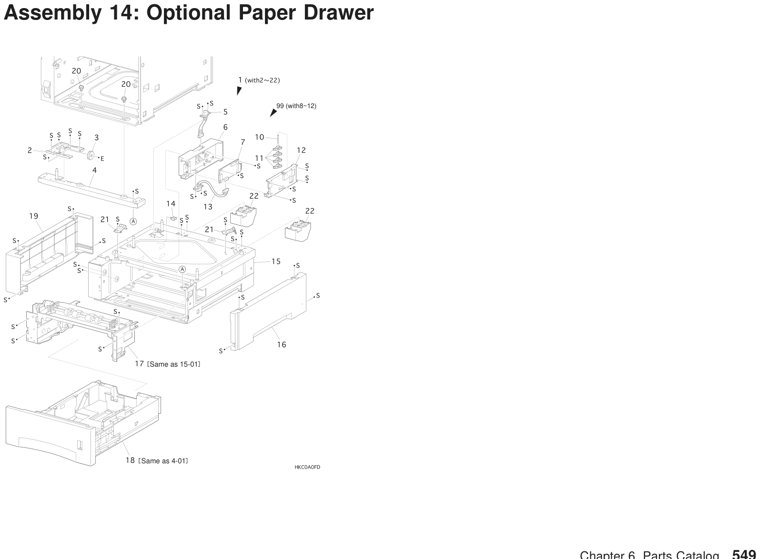 Assembly 14: Optional Paper Drawer parts diagram - IBM Infoprint 21 4322 Parts