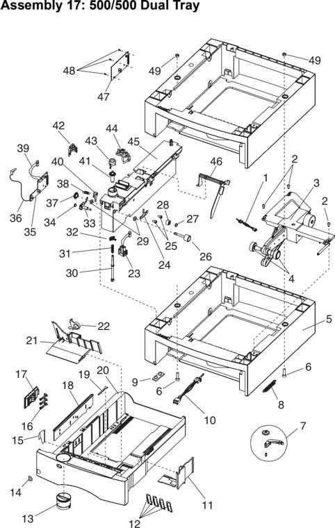 Assembly 17: 500/500 Dual Tray parts diagram - Lexmark Optra S Parts