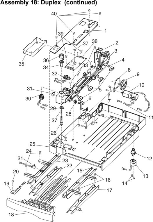 Assembly 18: Duplex (continued) parts diagram - Lexmark Optra S Parts