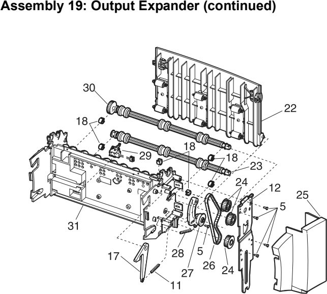 Assembly 19: Output Expander (continued) parts diagram - Lexmark Optra S Parts