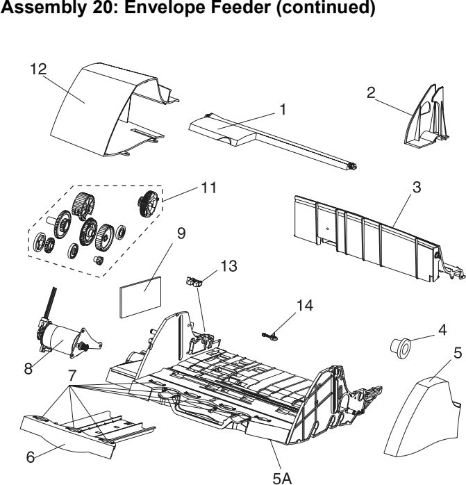 Assembly 20: Envelope Feeder (continued) parts diagram - Lexmark Optra S Parts