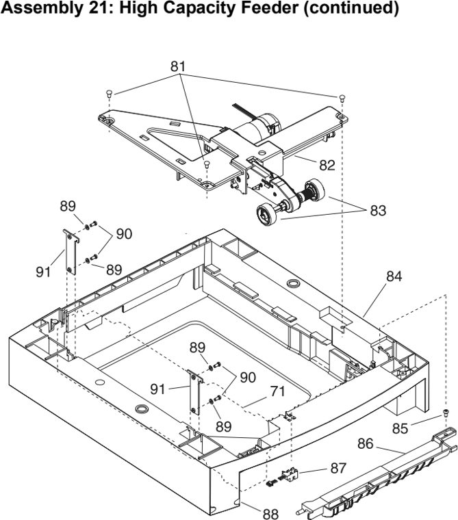 Assembly 21: High Capacity Feeder (continued) parts diagram - Lexmark Optra S Parts