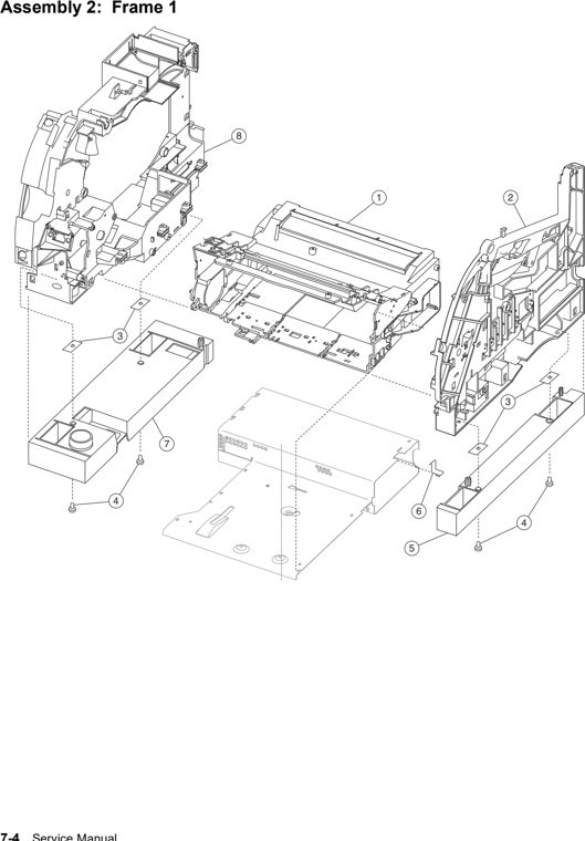 Assembly 2: Frame 1 parts diagram - Lexmark T630, T632, T634 Parts