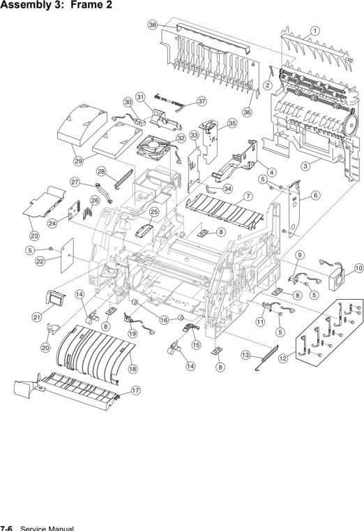 Assembly 3: Frame 2 parts diagram - Lexmark T630, T632, T634 Parts
