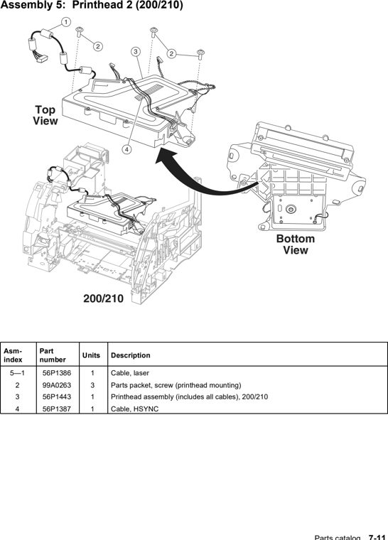 Assembly 5: Printhead 2 (200/210) parts diagram - Lexmark T630, T632, T634 Parts