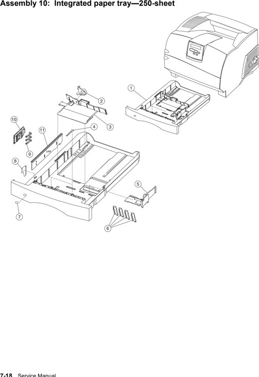 Assembly 10: Integrated paper tray—250-sheet parts diagram - Lexmark T630, T632, T634 Parts