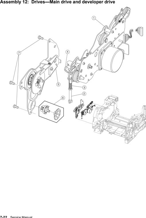 Assembly 12: Drives—Main drive and developer drive parts diagram - Lexmark T630, T632, T634 Parts