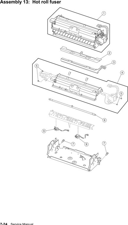Assembly 13: Hot roll fuser parts diagram - Lexmark T630, T632, T634 Parts