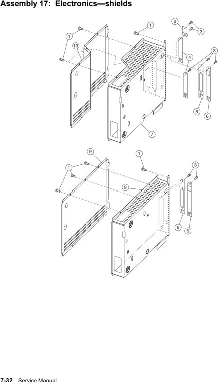 Assembly 17: Electronics—shields parts diagram - Lexmark T630, T632, T634 Parts