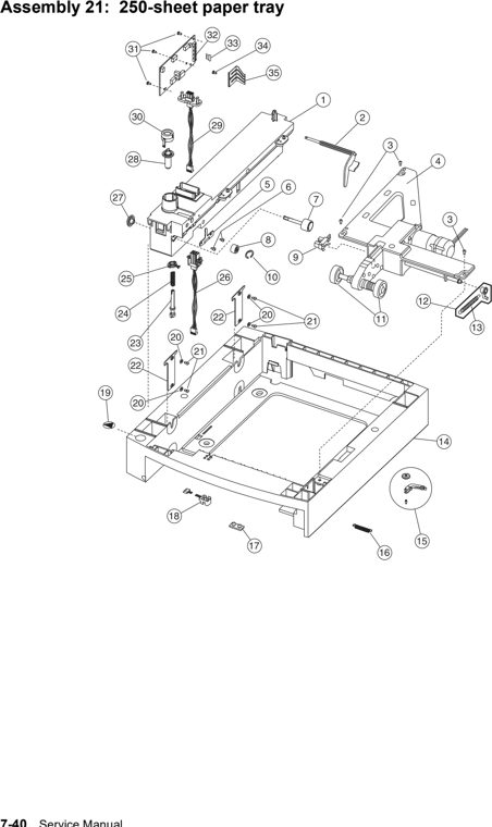 Assembly 21: 250-sheet paper tray parts diagram - Lexmark T630, T632, T634 Parts