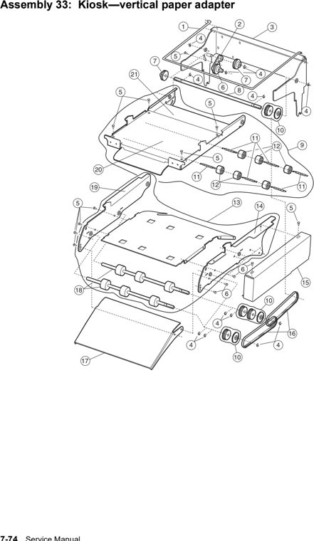 Assembly 33: Kiosk—vertical paper adapter parts diagram - Lexmark T630, T632, T634 Parts