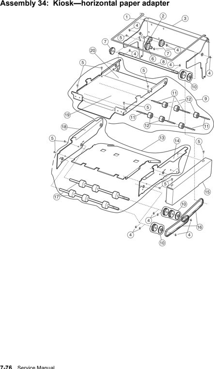Assembly 34: Kiosk—horizontal paper adapter parts diagram - Lexmark T630, T632, T634 Parts