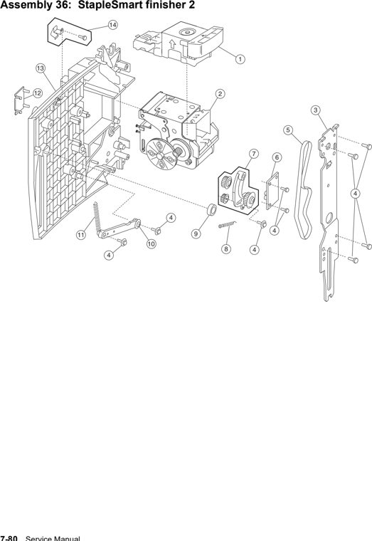 Assembly 36: StapleSmart finisher 2 parts diagram - Lexmark T630, T632, T634 Parts