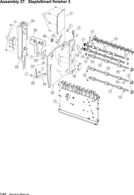 Assembly 37: StapleSmart finisher 3 parts diagram - Lexmark T630, T632, T634 Parts