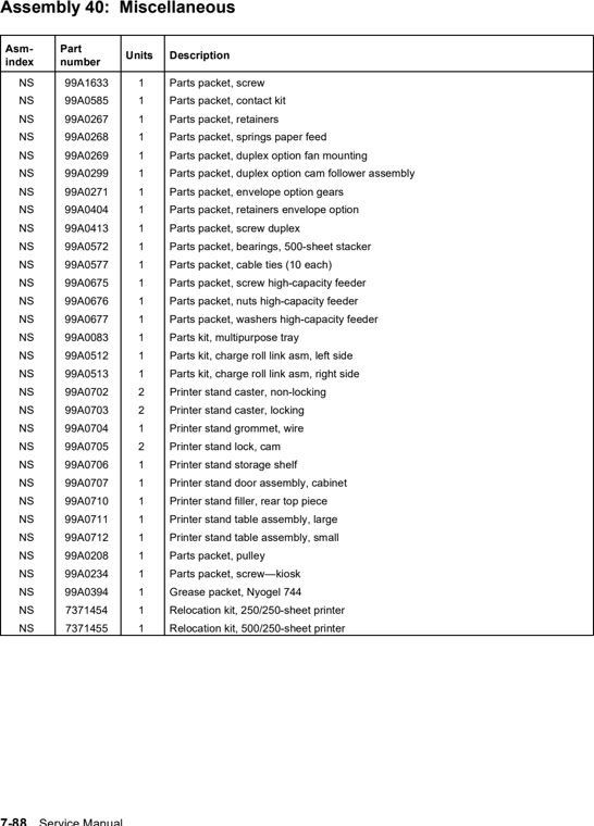Assembly 40: Miscellaneous parts diagram - Lexmark T630, T632, T634 Parts