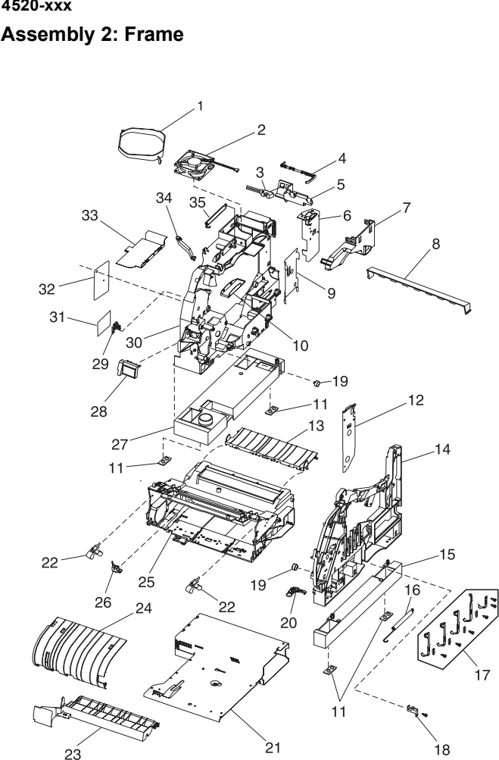 Assembly 2: Frame parts diagram - Lexmark T520 & T522 Parts