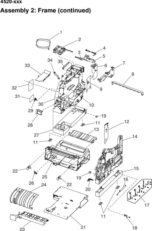 Assembly 2: Frame (continued) parts diagram - Lexmark T520 & T522 Parts
