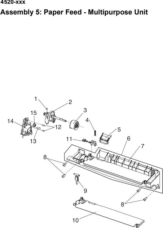 Assembly 5: Paper Feed - Multipurpose Unit parts diagram - Lexmark T520 & T522 Parts