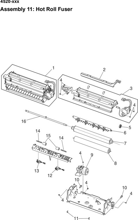 Assembly 11: Hot Roll Fuser parts diagram - Lexmark T520 & T522 Parts