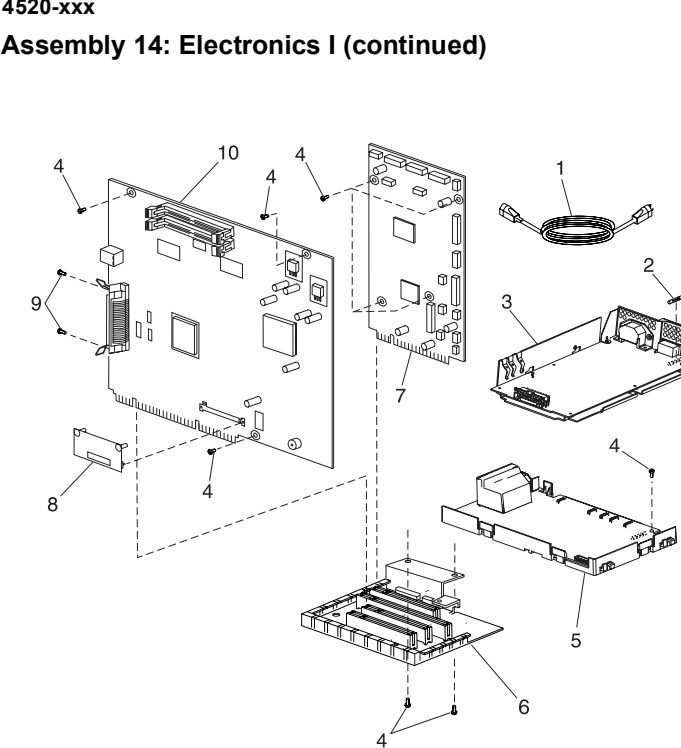 Assembly 14: Electronics I (continued) parts diagram - Lexmark T520 & T522 Parts