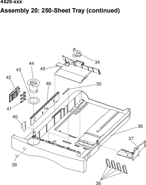 Assembly 20: 250-Sheet Tray (continued) parts diagram - Lexmark T520 & T522 Parts