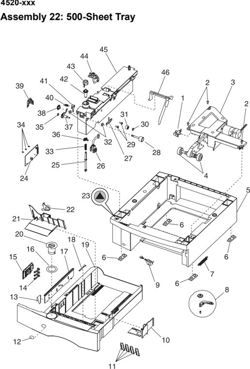 Assembly 22: 500-Sheet Tray parts diagram - Lexmark T520 & T522 Parts