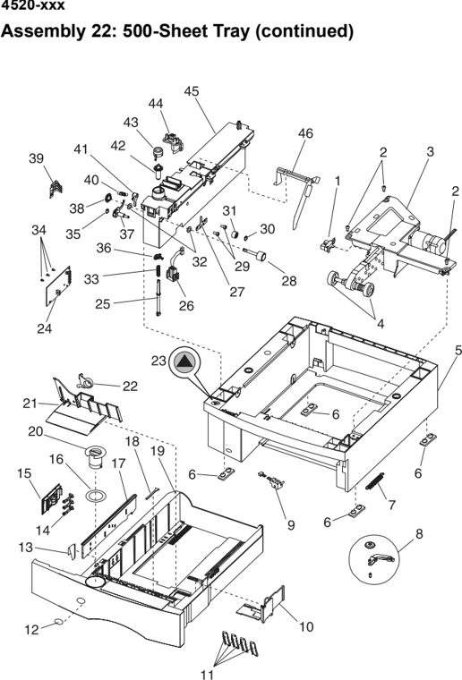 Assembly 22: 500-Sheet Tray (continued) parts diagram - Lexmark T520 & T522 Parts
