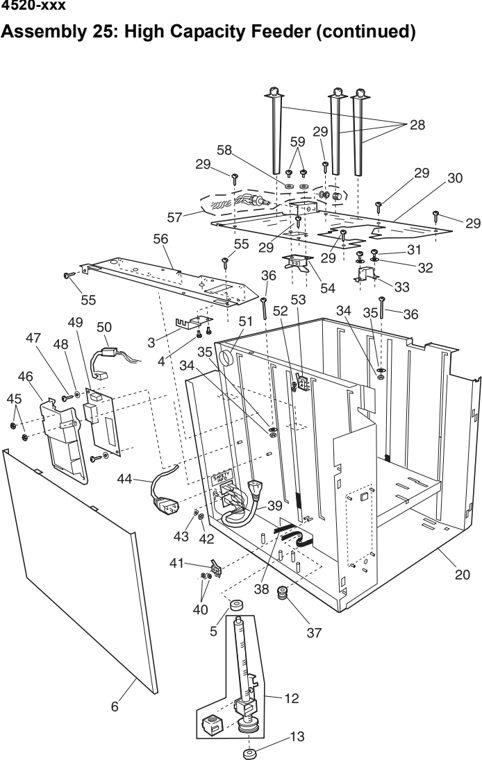 Assembly 25: High Capacity Feeder (continued) parts diagram - Lexmark T520 & T522 Parts
