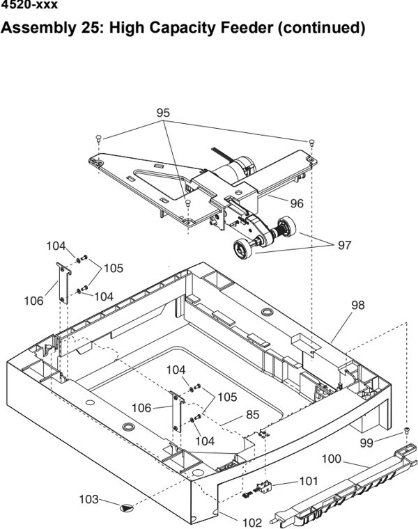 Assembly 25: High Capacity Feeder (continued) parts diagram - Lexmark T520 & T522 Parts