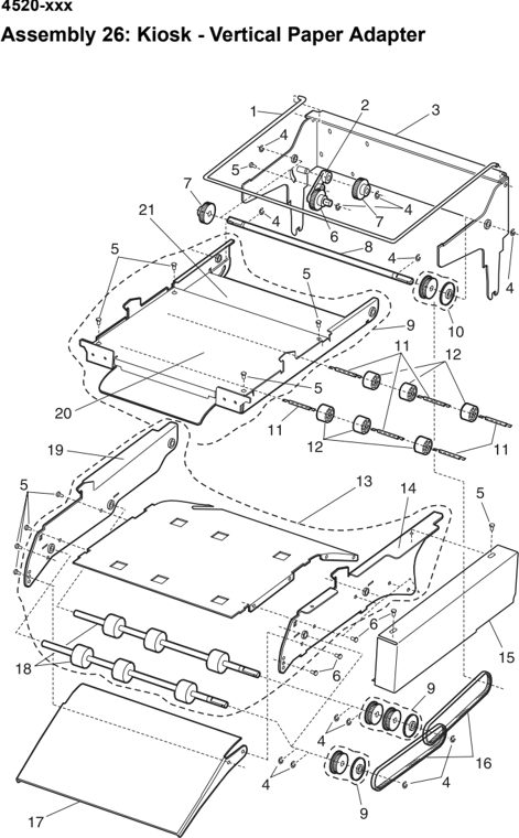 Assembly 26: Kiosk - Vertical Paper Adapter parts diagram - Lexmark T520 & T522 Parts