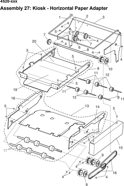 Assembly 27: Kiosk - Horizontal Paper Adapter parts diagram - Lexmark T520 & T522 Parts