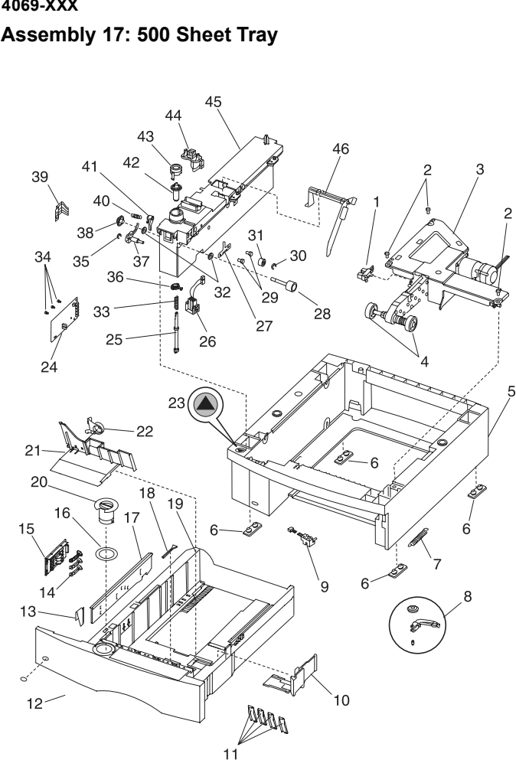 Assembly 17: 500 Sheet Tray parts diagram - Lexmark T610 T612 T614 T616 Parts
