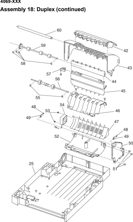 Assembly 18: Duplex (continued) parts diagram - Lexmark T610 T612 T614 T616 Parts