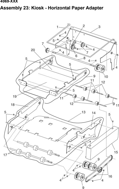 Assembly 23: Kiosk - Horizontal Paper Adapter parts diagram - Lexmark T610 T612 T614 T616 Parts