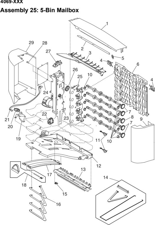 Assembly 25: 5-Bin Mailbox parts diagram - Lexmark T610 T612 T614 T616 Parts