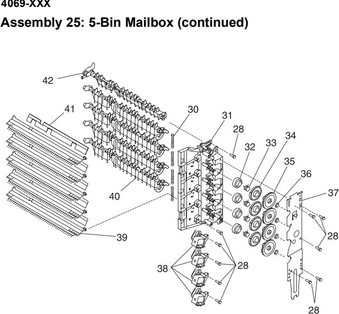 Assembly 25: 5-Bin Mailbox (continued) parts diagram - Lexmark T610 T612 T614 T616 Parts
