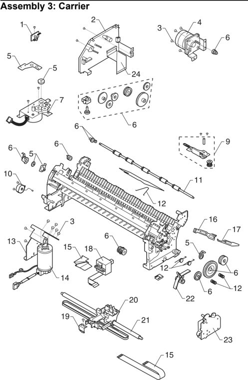 Assembly 3: Carrier parts diagram - Lexmark 4227-100 & 4227-200 Parts