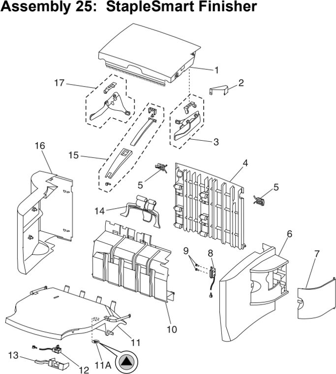Assembly 25: StapleSmart Finisher parts diagram - Lexmark StapleSmart Finisher Parts T52x T62x T63x