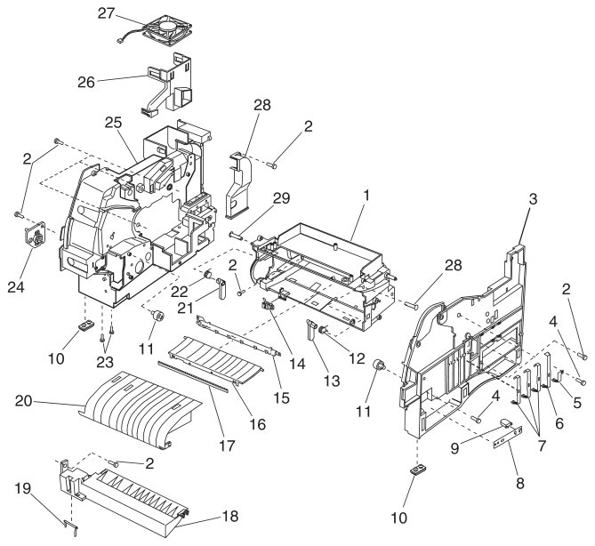Assembly 2: Frame parts diagram - Lexmark Optra M410 and M412 Parts