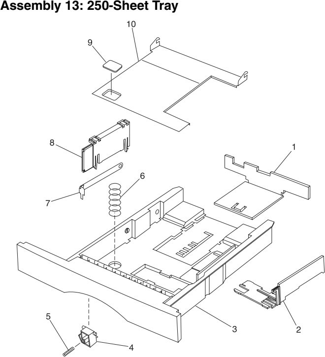 Assembly 13: 250-Sheet Tray parts diagram - Lexmark Optra M410 and M412 Parts