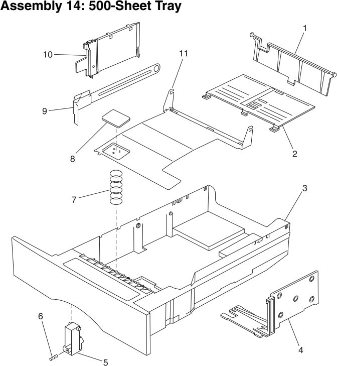 Assembly 14: 500-Sheet Tray parts diagram - Lexmark Optra M410 and M412 Parts