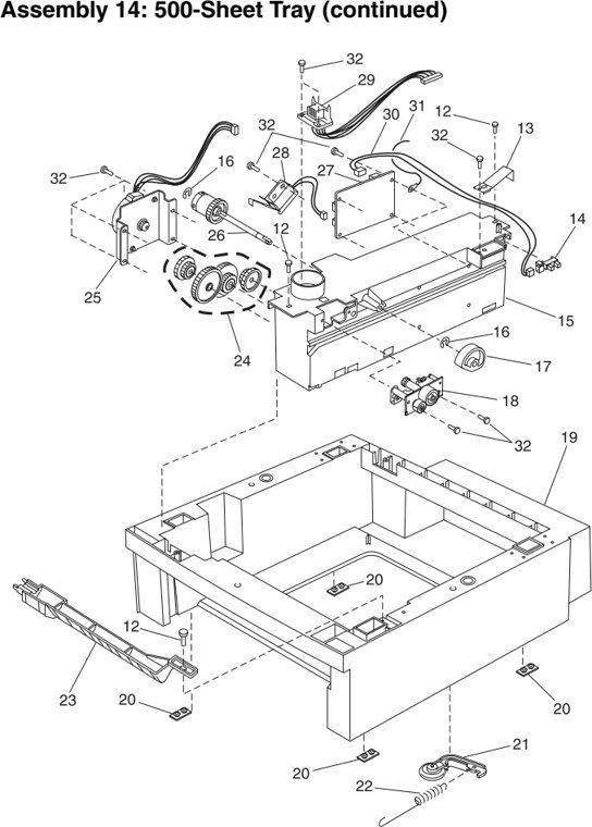Assembly 14: 500-Sheet Tray (continued) parts diagram - Lexmark Optra M410 and M412 Parts