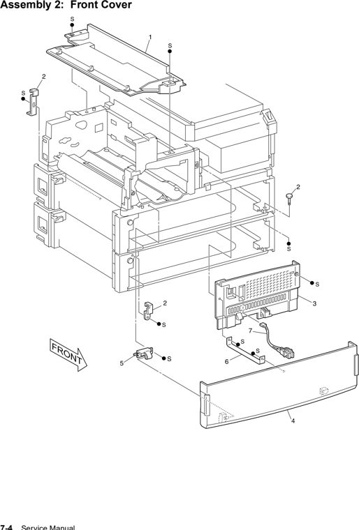 Assembly 2: Front Cover parts diagram - Lexmark W820 and X820 Parts