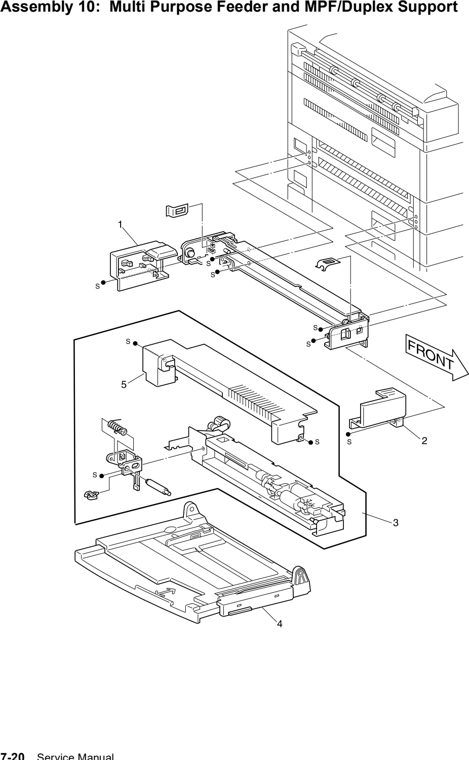 Assembly 10: Multi Purpose Feeder and MPF/Duplex Support parts diagram - Lexmark W820 and X820 Parts