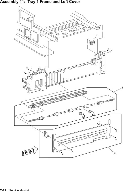 Assembly 11: Tray 1 Frame and Left Cover parts diagram - Lexmark W820 and X820 Parts